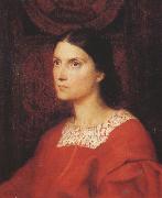 George Frederick watts,O.M.,R.A. Portrait of Lady Wolverton,nee Georgiana Tufnell,half length,earing a red dress (mk37) china oil painting reproduction